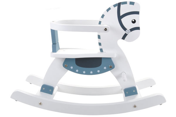  Holz Schaukelpferd Weiß-Grau, abnehmbarer Sicherheitsring.