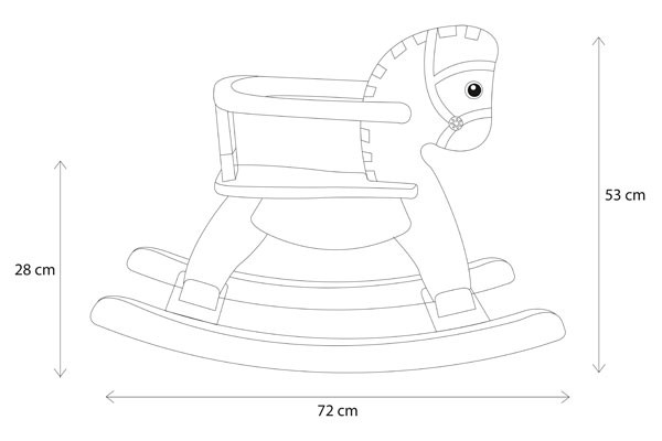 Detailskizze: Abmessungen des Schaukelpferds.
