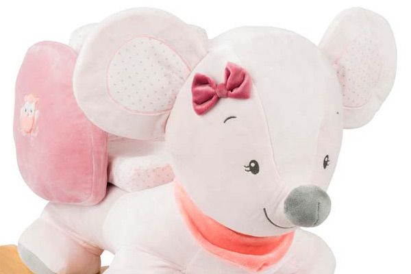 Plüschkopf mit Holzgriffen.