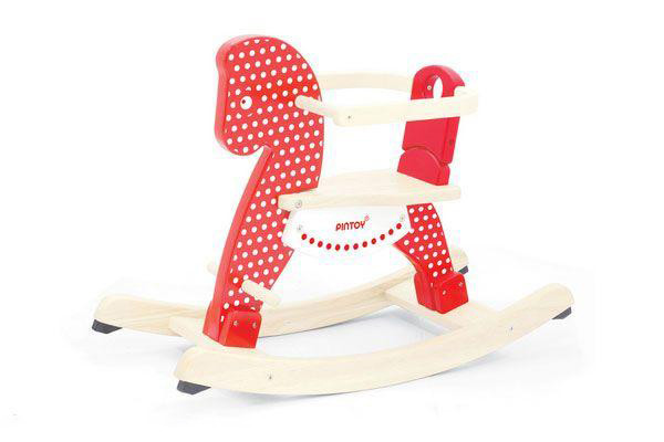 Pintoy Schaukelpferd Red mit Punkten inkl. Sicherheitsring.